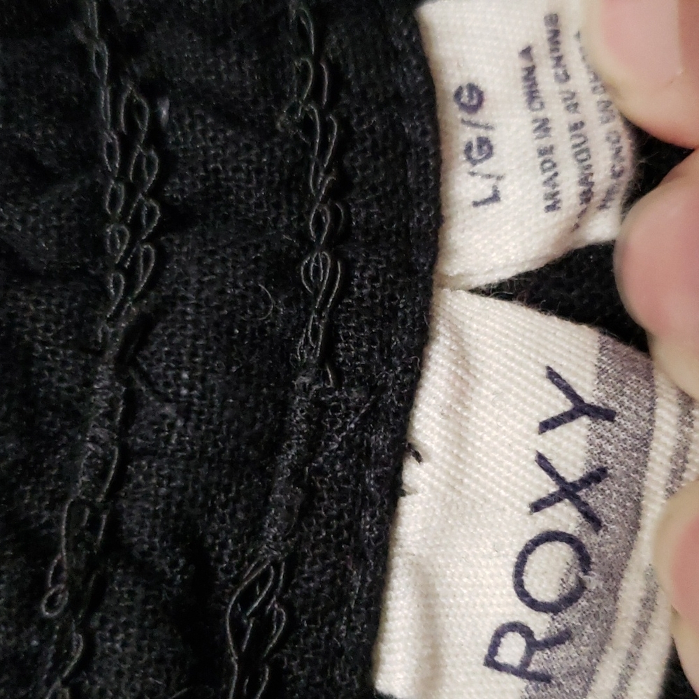 Roxy linen black drawstring pants wide-leg size large long length - Picture 9 of 15